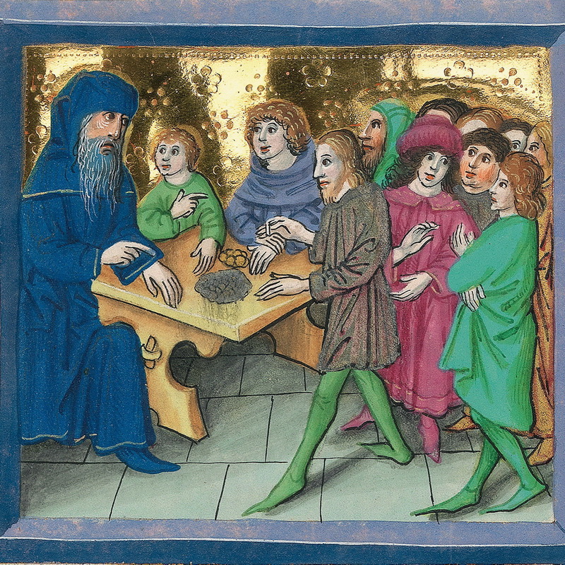 Jakob schickt seine Söhne aus – Münchener Furtmeyr-Bibel, Blatt 40va, Quelle: Bayr. Staatsbibl., Lizenz CC BY-NC-SA